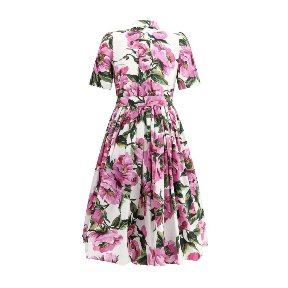 Dolce & Gabbana Peony Print Chemisier Jurk met Wijd Uitlopende Rok Multicolor Dames