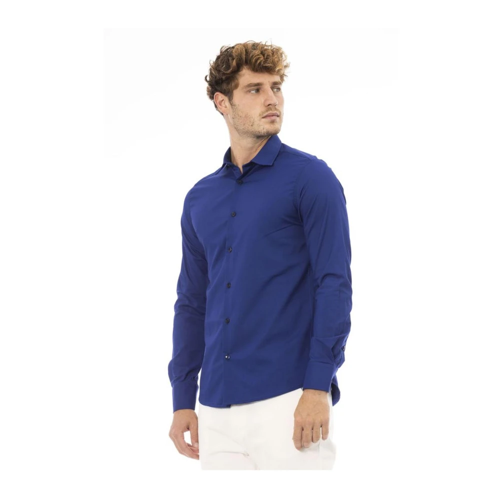 Baldinini Blauw polyester overhemd met Italiaanse kraag Blue Heren