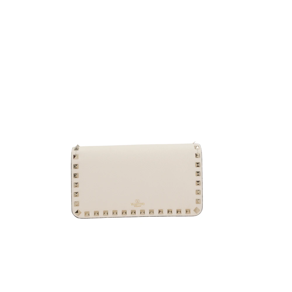 Valentino Garavani Studded Ketting Portemonnee Ivoor Leer Beige Dames