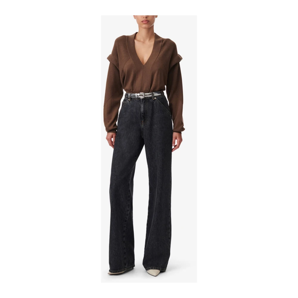 IRO Bruine Gebreide V-Hals Trui Brown Dames