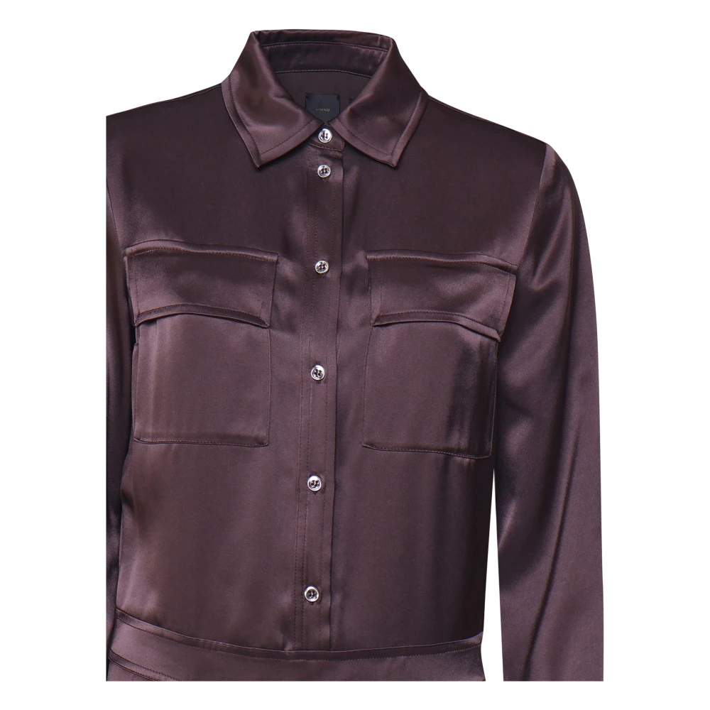 pinko Bruine Lange Overhemdkraag Jurk Brown Dames