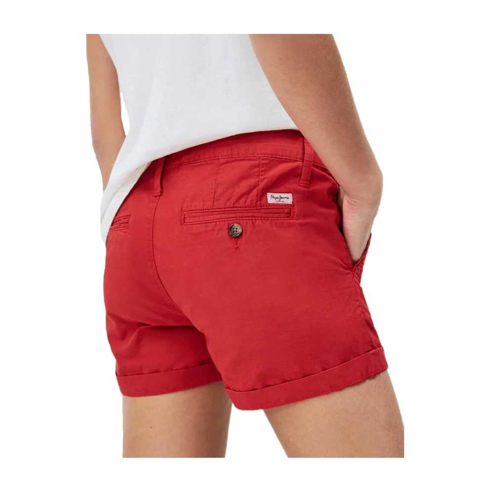 Pepe Jeans Rode Katoenen Straight Cut Shorts Red Dames