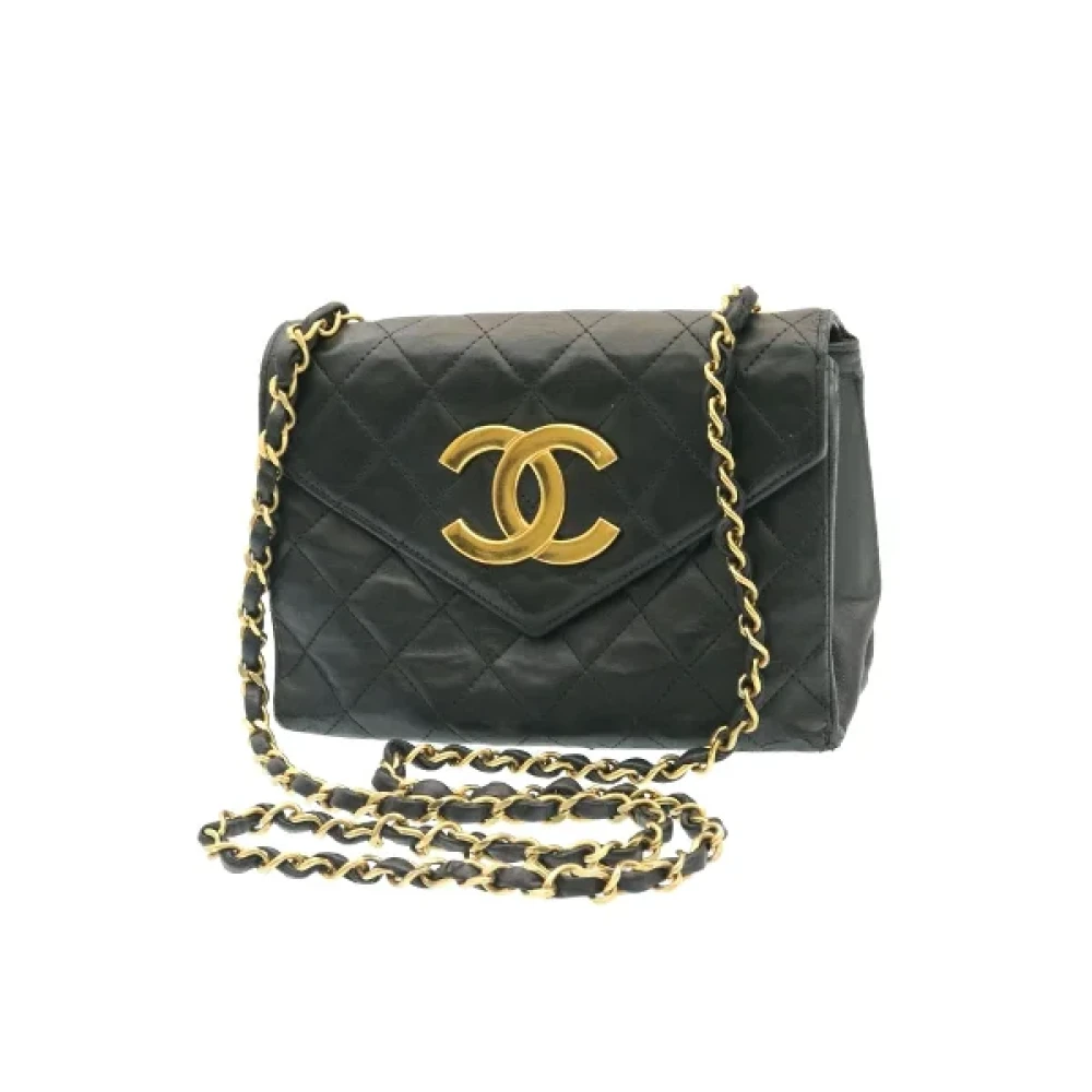 Chanel Vintage Tweedehands Zwarte Leren Chanel Schoudertas Black Dames