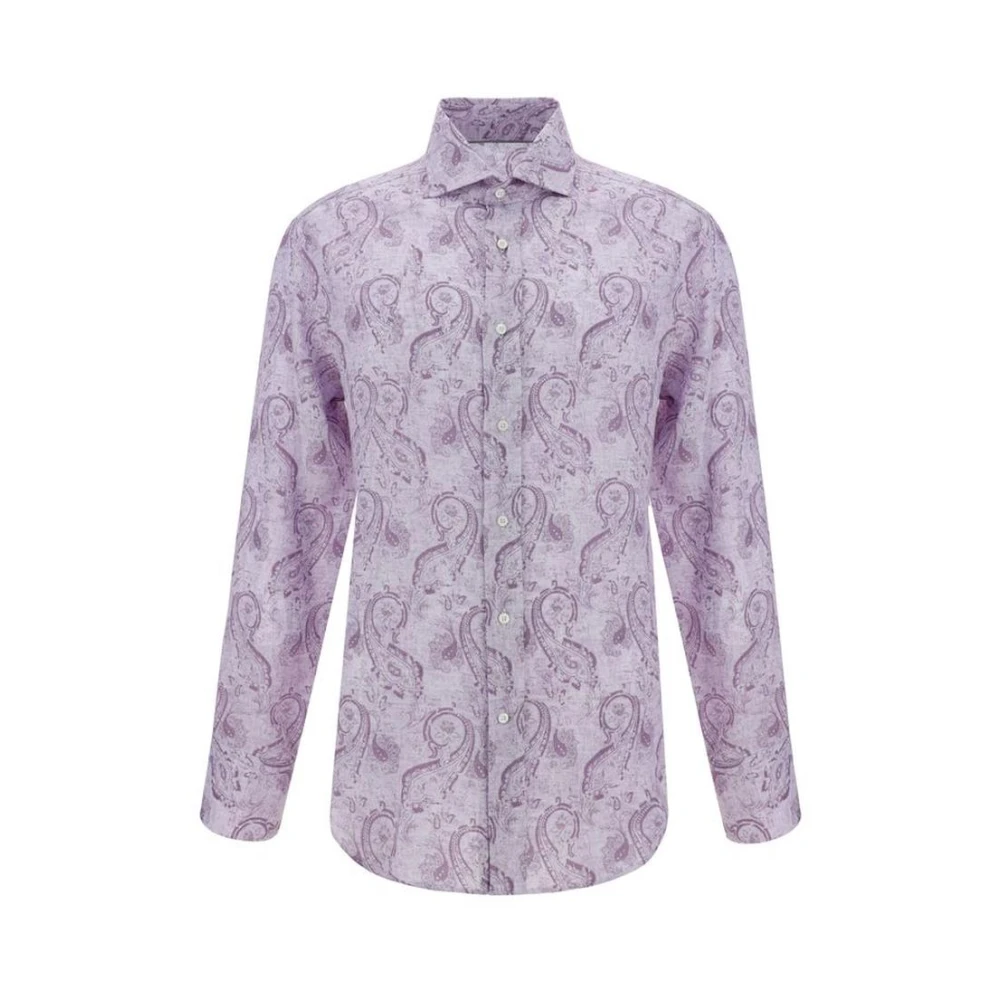 Brunello Cucinelli Paisley Långärmad Linneskjorta Purple, Herr