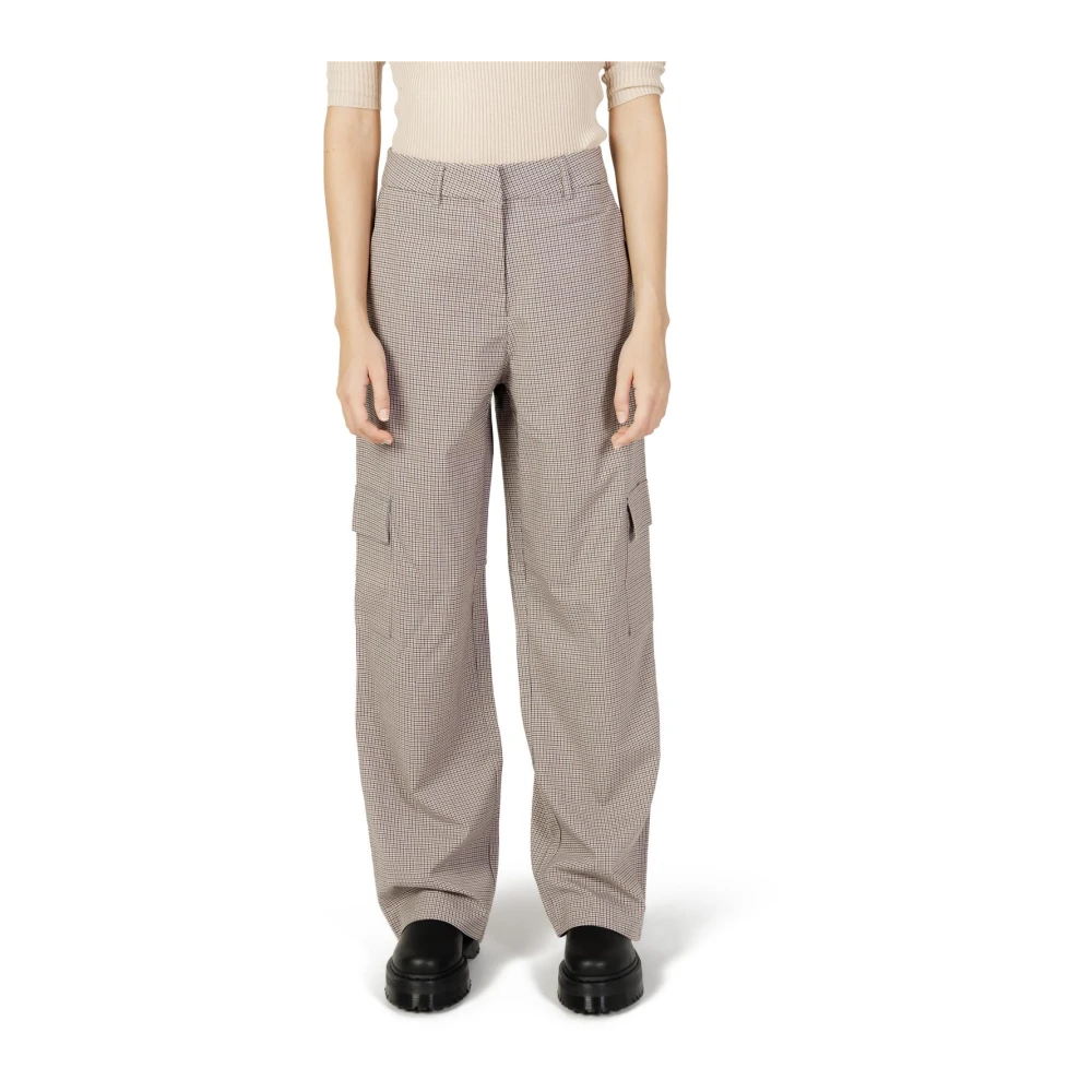 Only Beige Geruite Cargo Broek Beige Dames