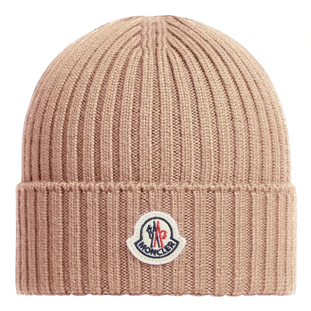 Moncler Girls Pink Wool Beanie Hat For