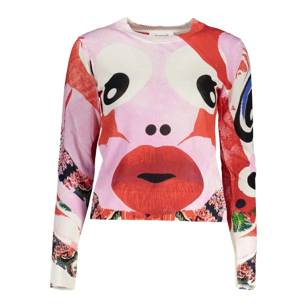 Desigual Vrouw Multicolor Tops Dames, Veelkleurig, L, Roze Longsleeve Top Contrast Details