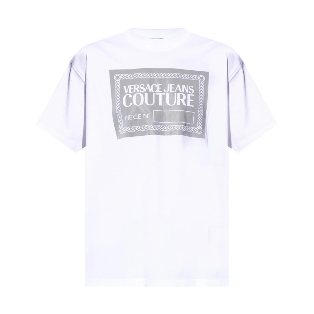 Versace Jeans Couture Vit Crewneck T-Shirt med Djärvt Grafiskt Tryck White, Herr