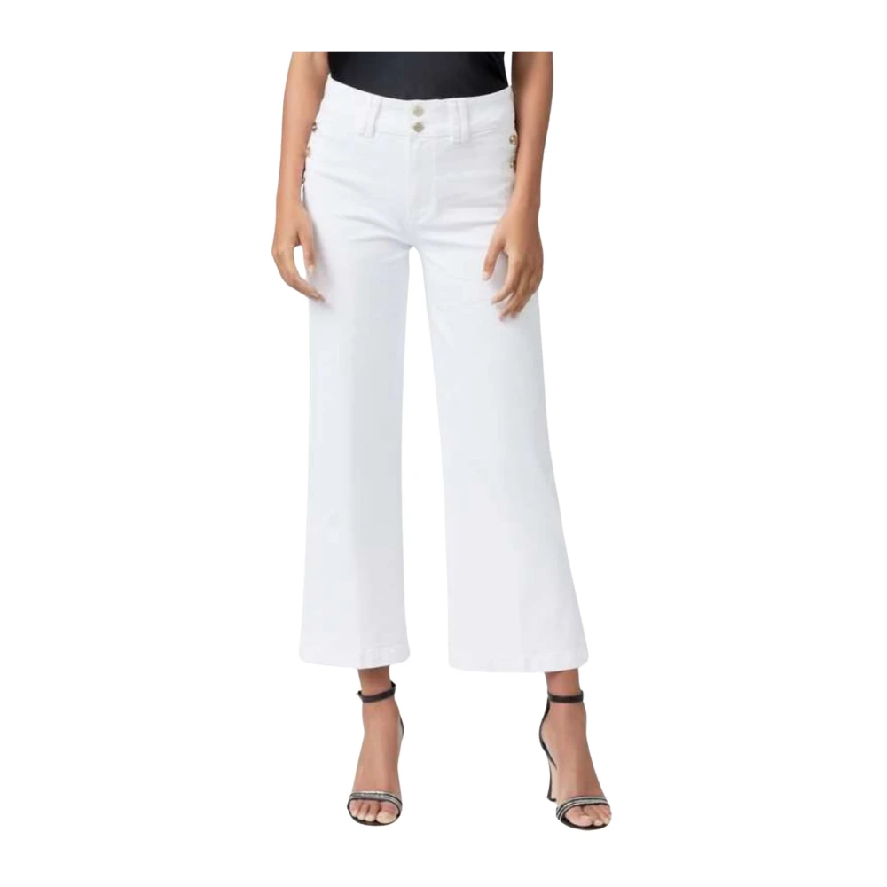 Paige Women's White Wide Leg Button Detail Jeans - Cropped Jeans - W27 - Jeans