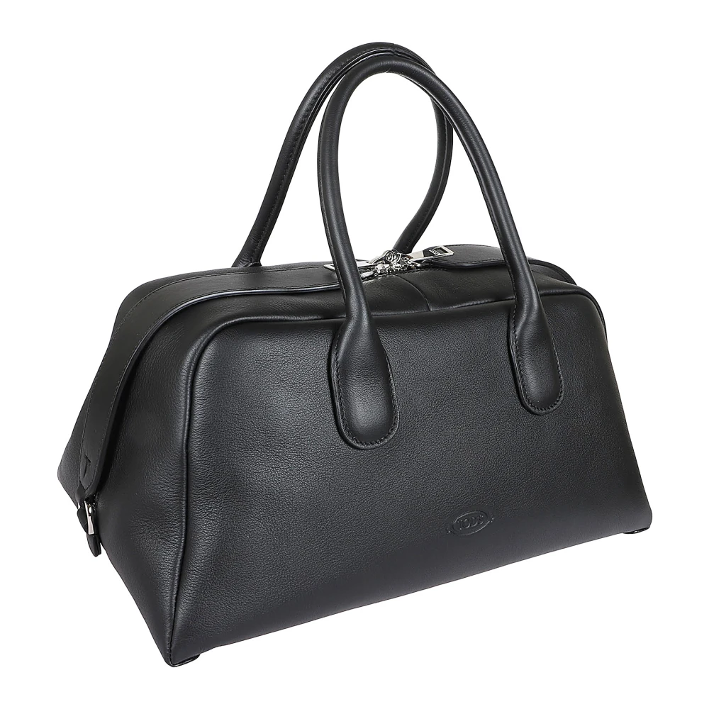 TOD'S Leren handtas met logoprint en ritssluiting Black Dames