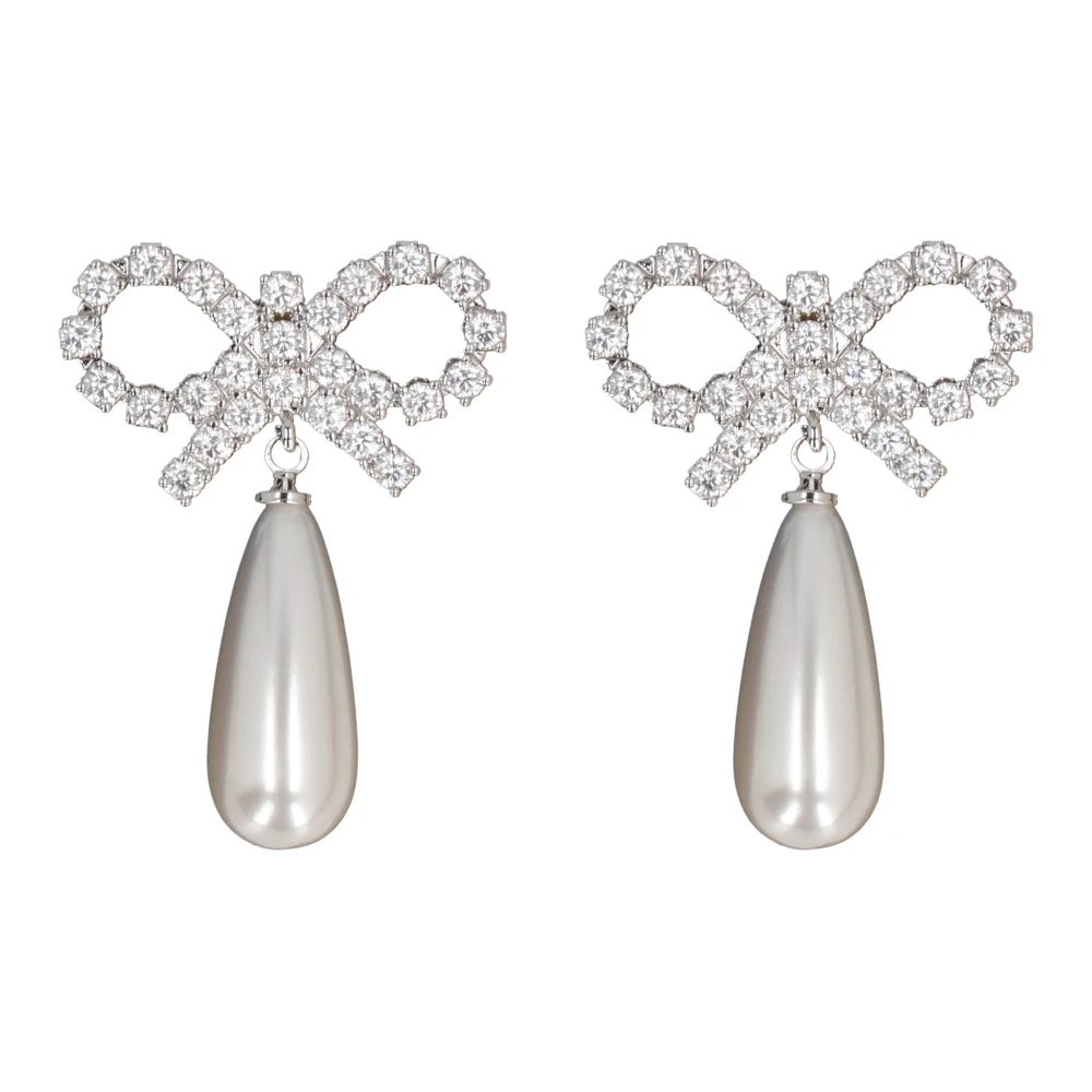 Self Portrait Women's Gray Crystal Bow Pearl Earrings