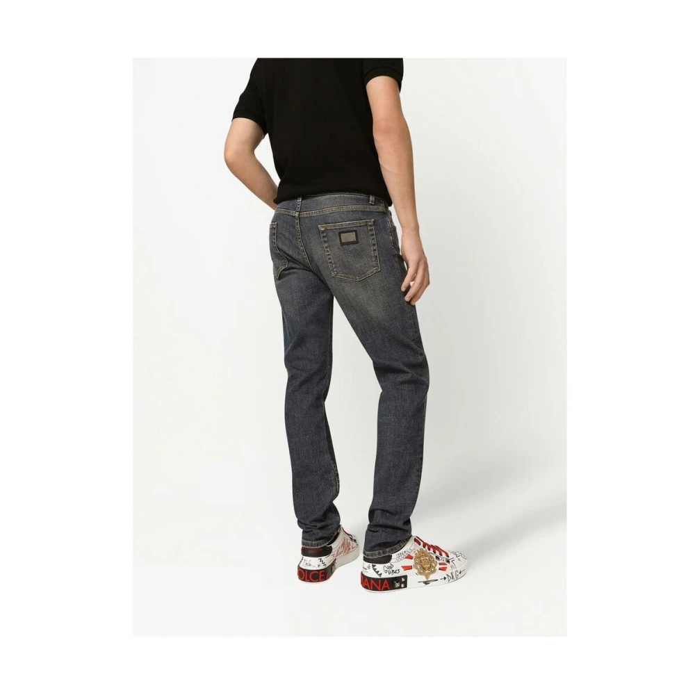 Dolce & Gabbana Staalblauwe Skinny Cut Denim Jeans Blue Heren