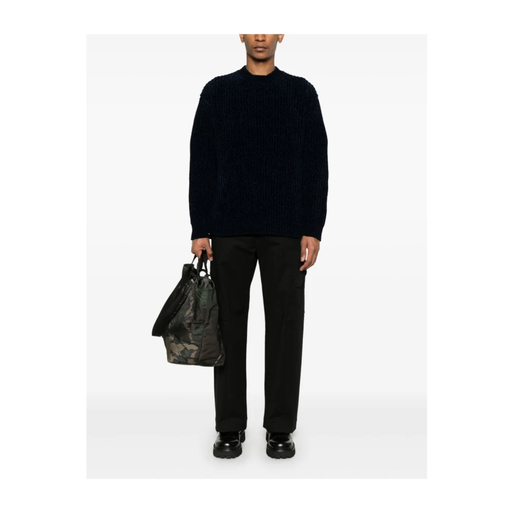 Junya Watanabe Blauwe Ribgebreide Crew Neck Sweater Blue Heren