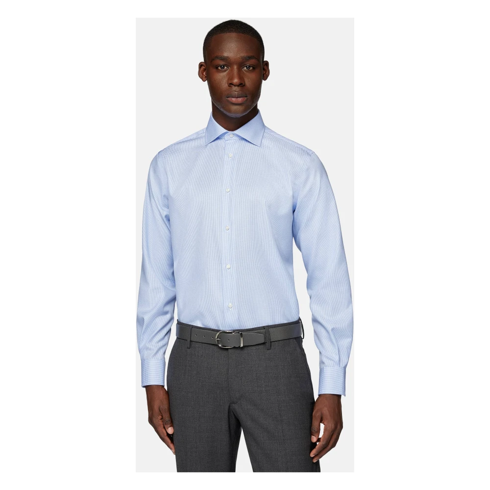 Boggi Milano Overhemd van Twill Katoen Regular Fit Ultimate Non-Iron Geruit Blue Heren