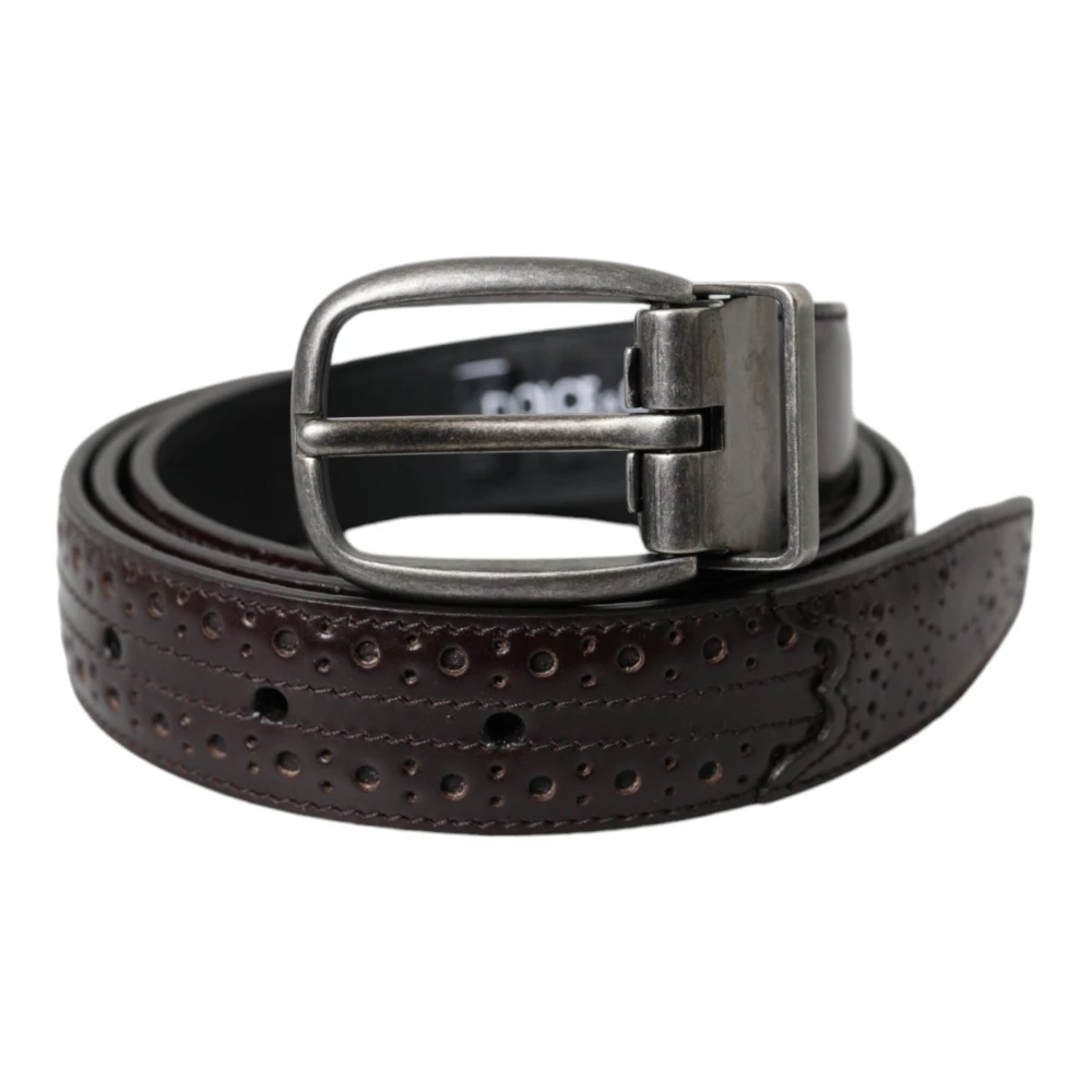 Dolce & Gabbana Donkerbruin Geperforeerde Leren Riem Mannen Brown Heren
