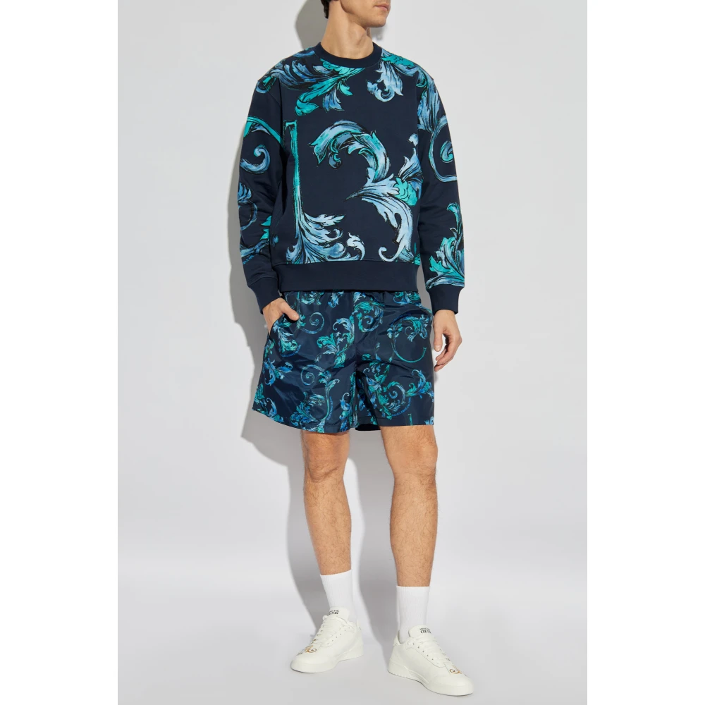 Versace Jeans Couture Sweatshirt met Outline Barocco print Blue Heren