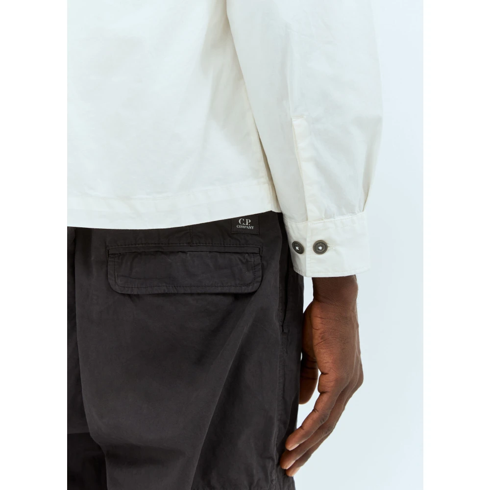 C.P. Company Katoenen Gabardine Overshirt met Logo Plaque White Heren