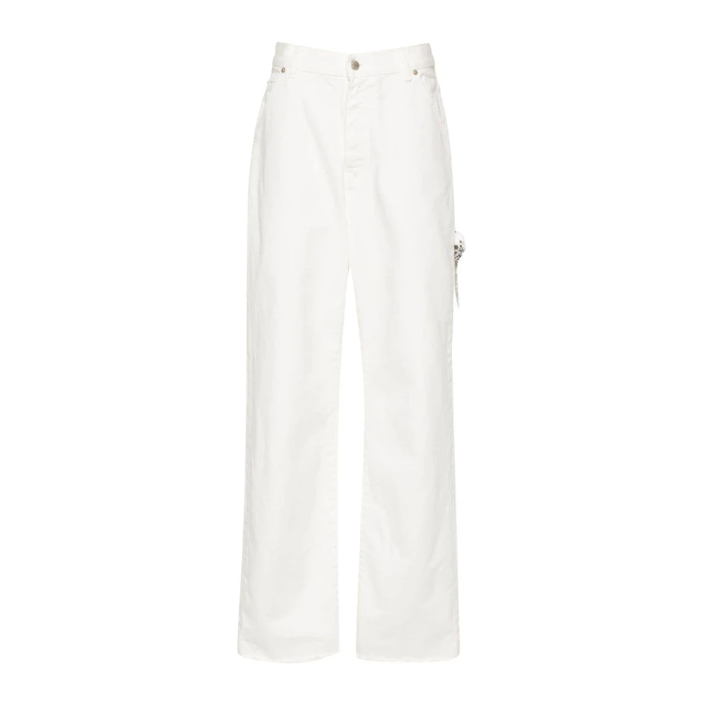 Darkpark Witte jeans met wijde pijpen en kristalversiering White Dames