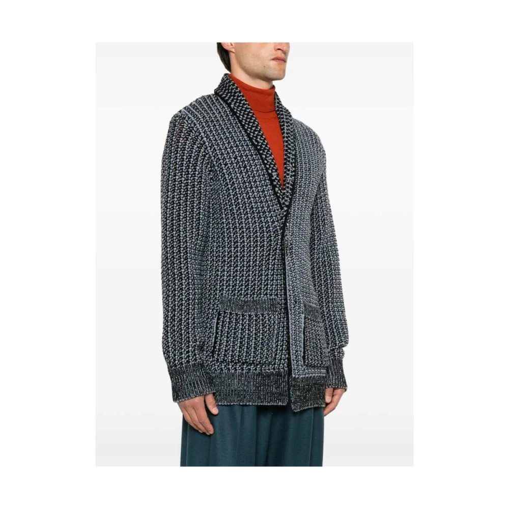 Dries Van Noten Chunky Gebreide V-Hals Trui Black Heren