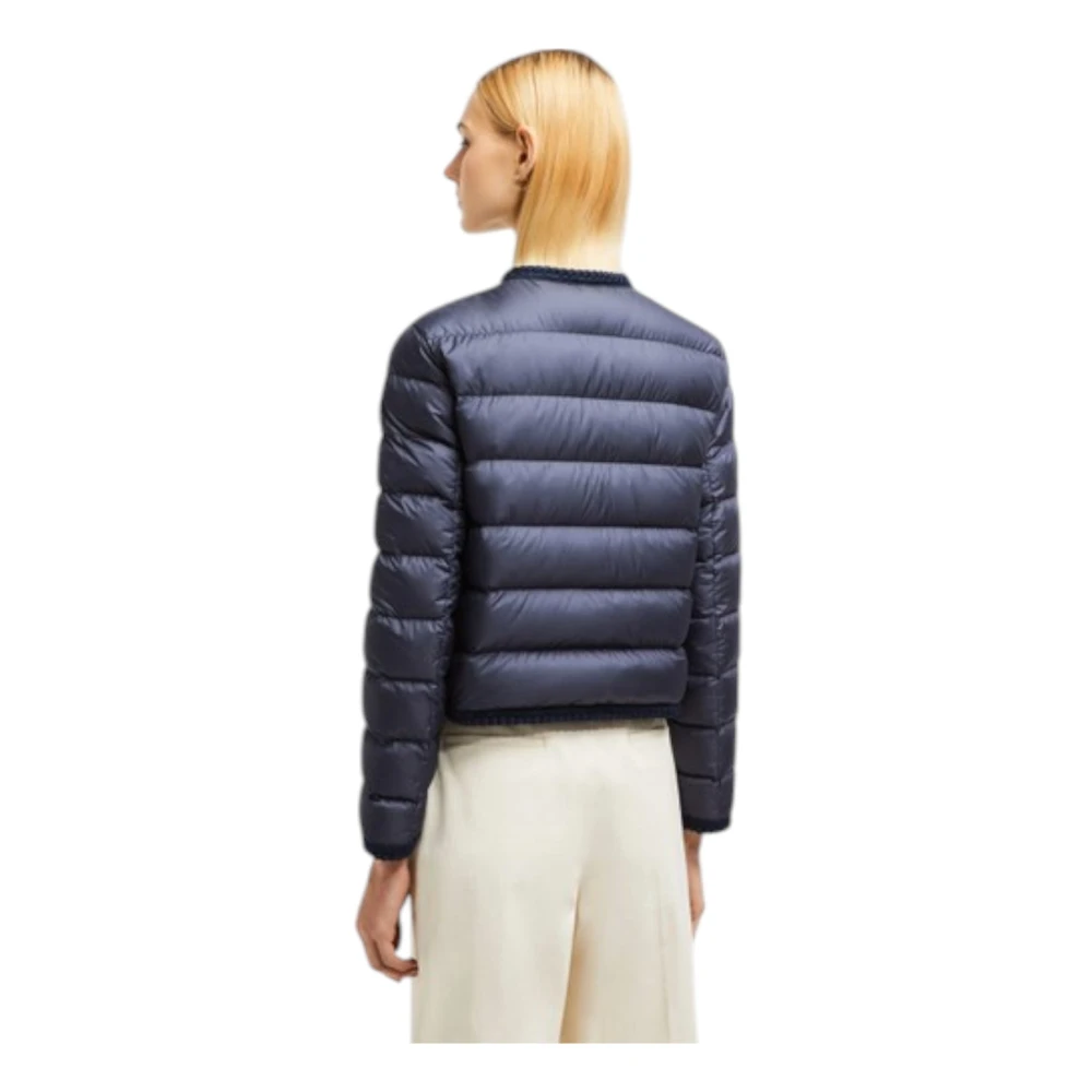 Moncler Korte Gevlochten Trim Donsjas Marine Blue Dames