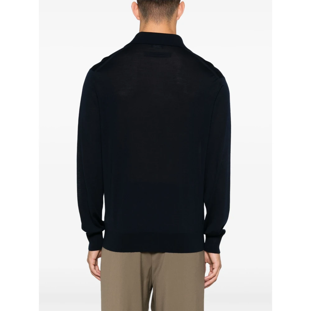Ermenegildo Zegna Luxe Wollen Gebreide Poloshirt Blue Heren