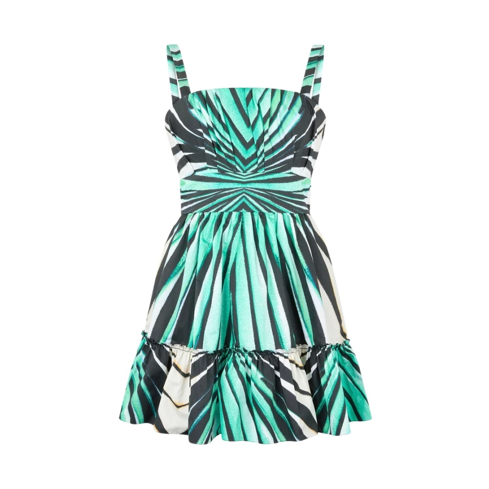 Roberto Cavalli Blue Sea Print Mini Dress With Ruffle - Female - Short Dresses - Xs - Dresses