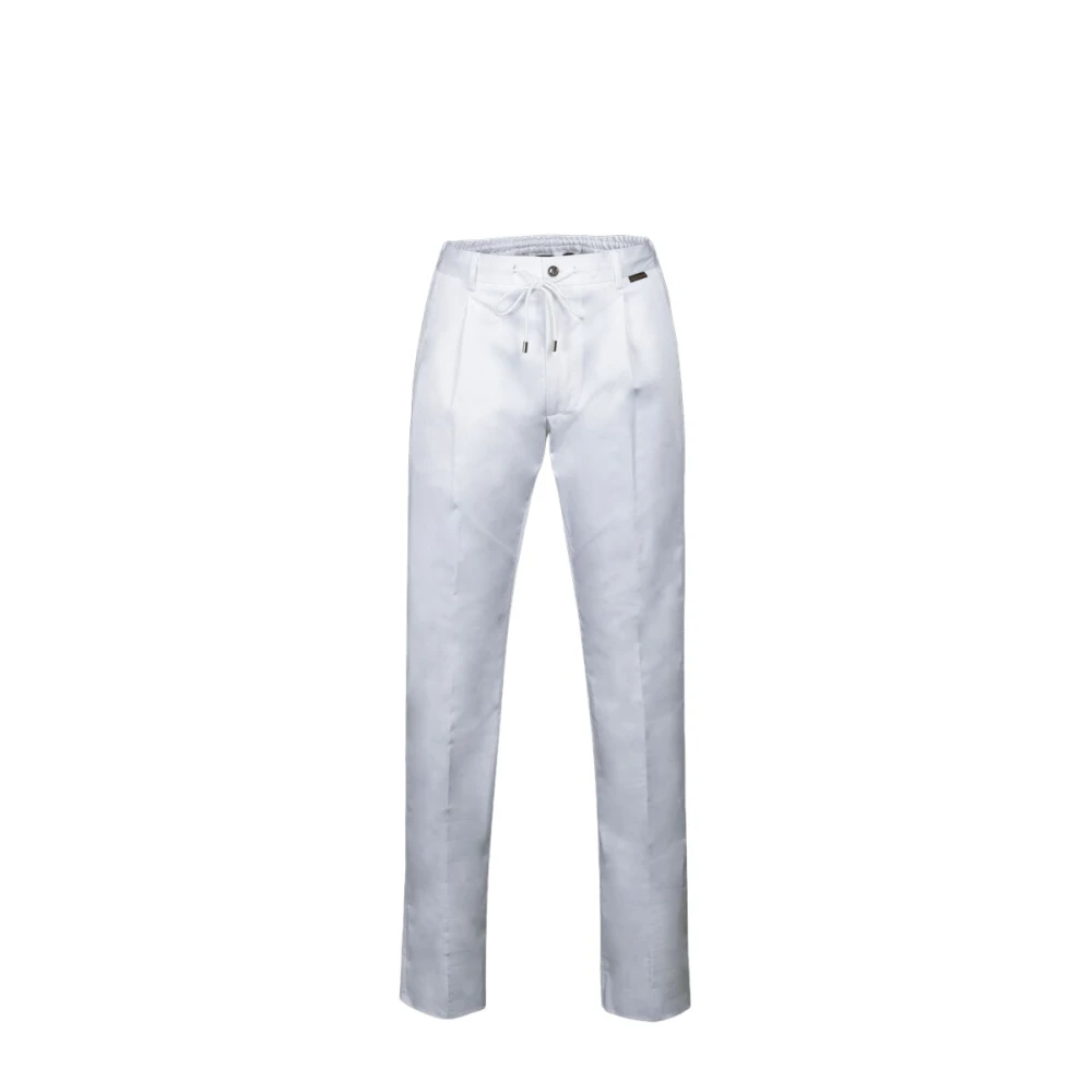 Moorer Men's White Slim-Fit Trousers, L, Chino Trousers