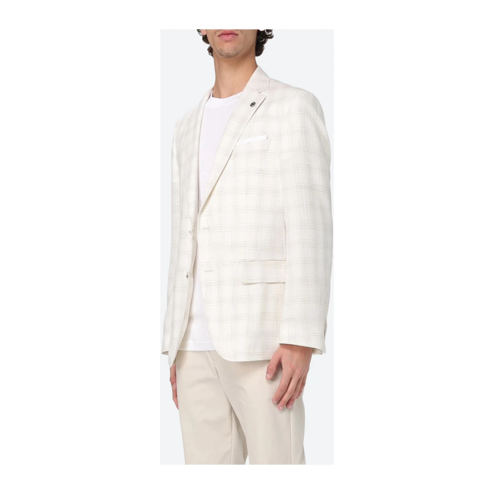 Hugo Boss Geruite wollen en linnen jas White Heren
