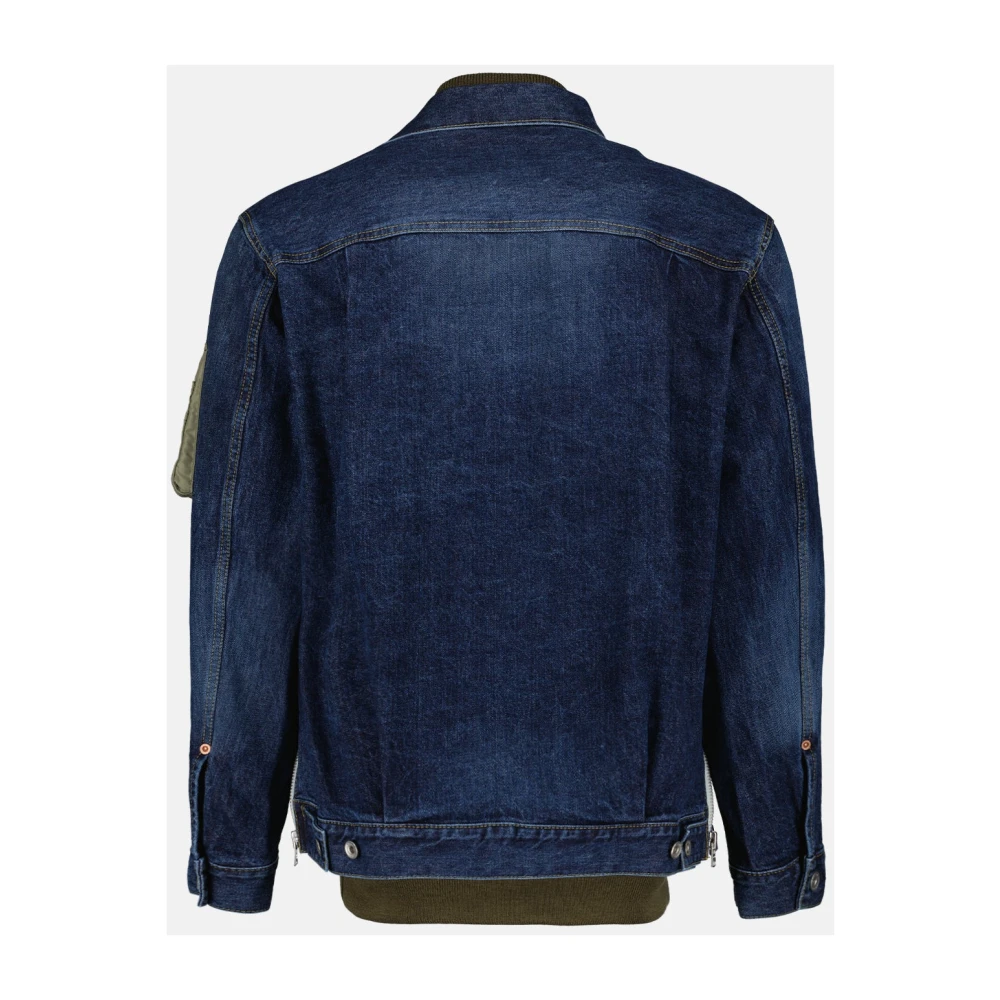 Sacai Hybride Denim Nylon Jack Ribboord Kraag Blue Heren