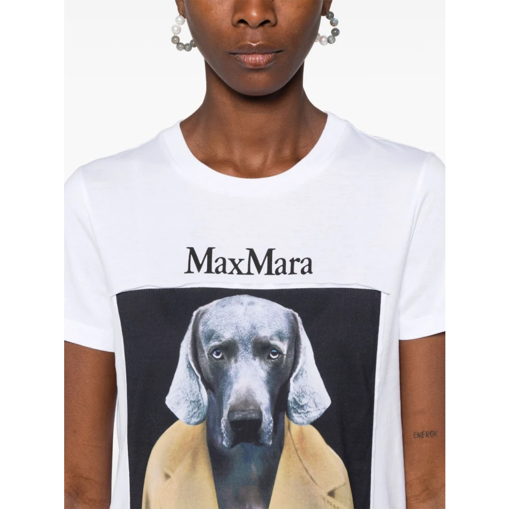 Max Mara Hondenafbeelding Katoenen T-shirt Bruin Multicolor Dames