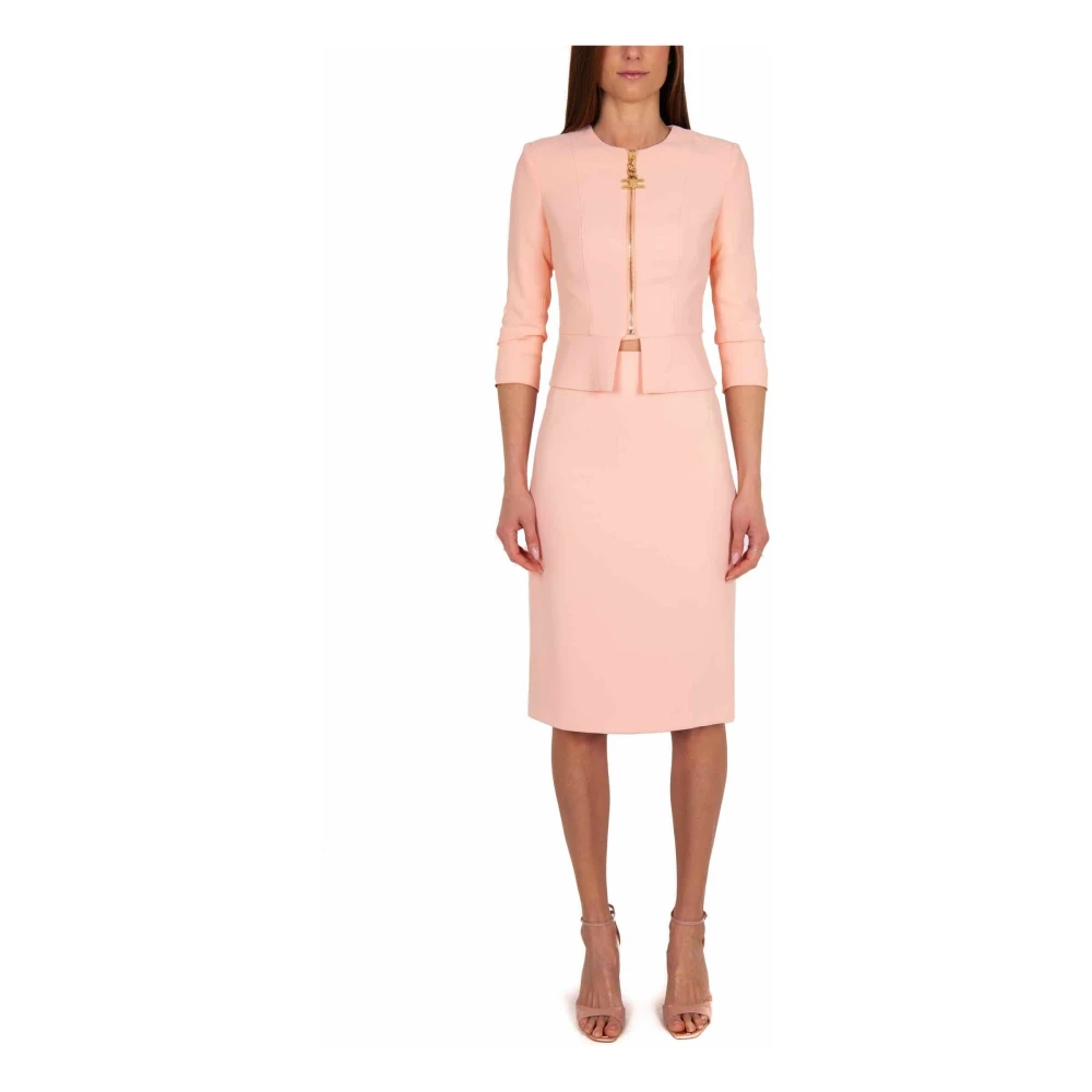 Elisabetta Franchi Roze Stretch Crêpe Midi Rok Pink Dames