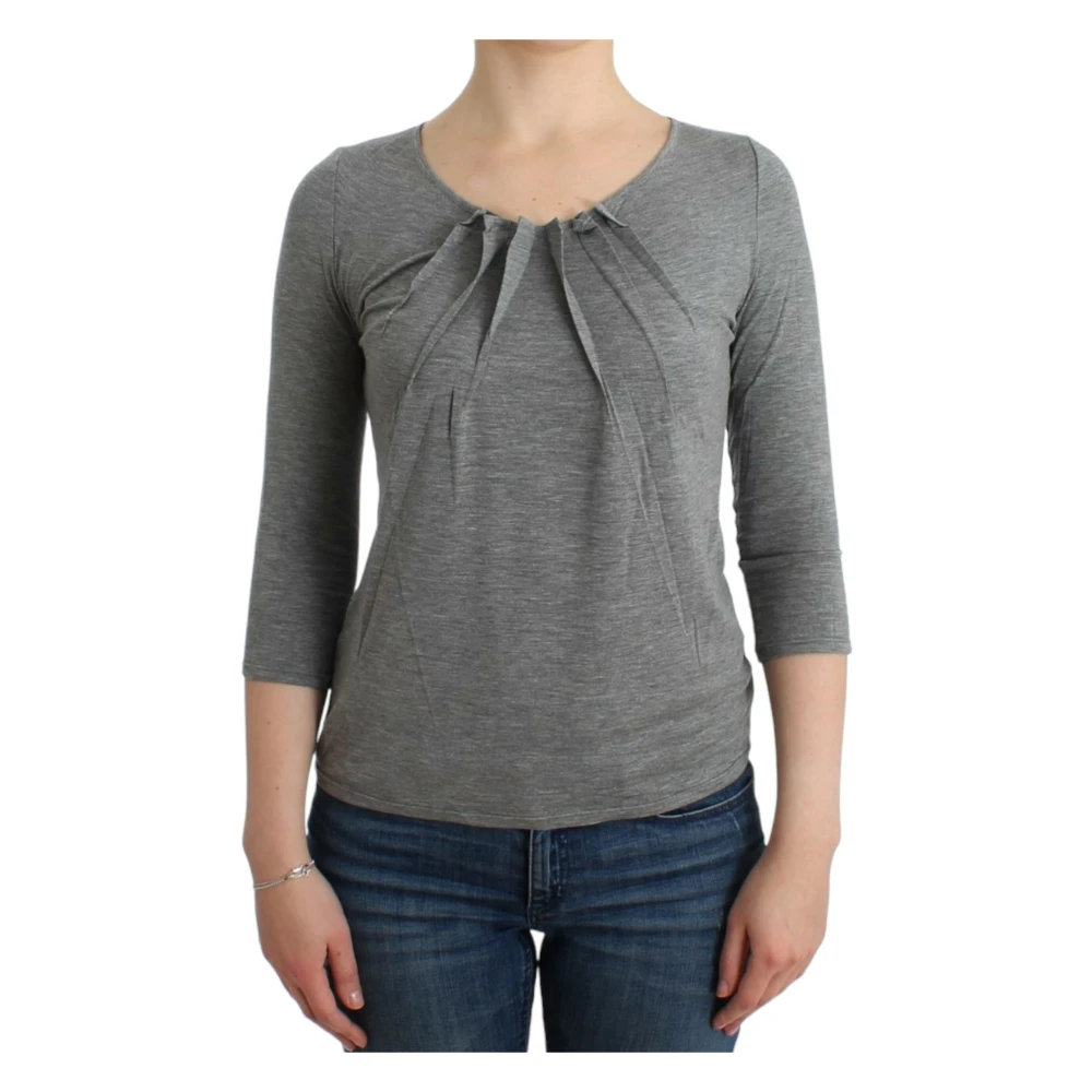 Roberto Cavalli , Long Sleeve T-Shirts, Female, Gray, 2XL, 3/4 Sleeves Jumper Top