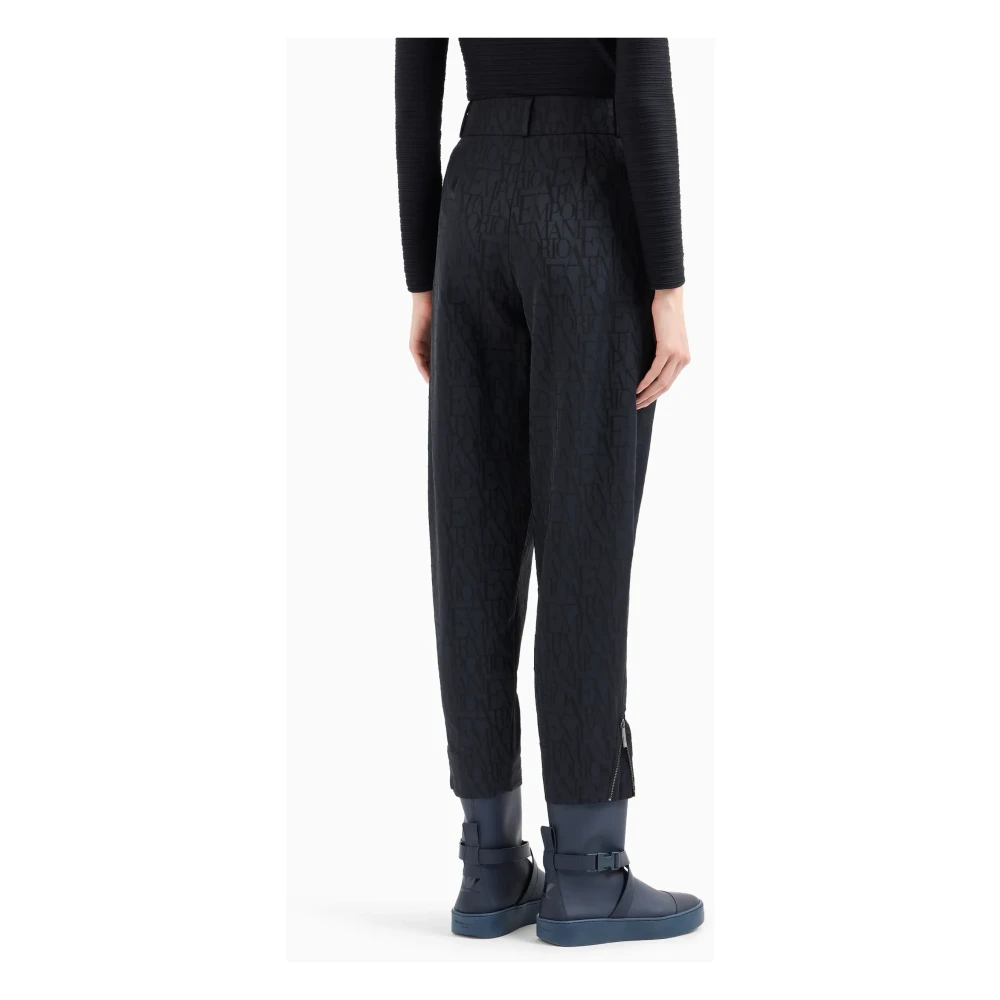 Emporio Armani Zwarte broek met logoprint en sluitingen Black Dames
