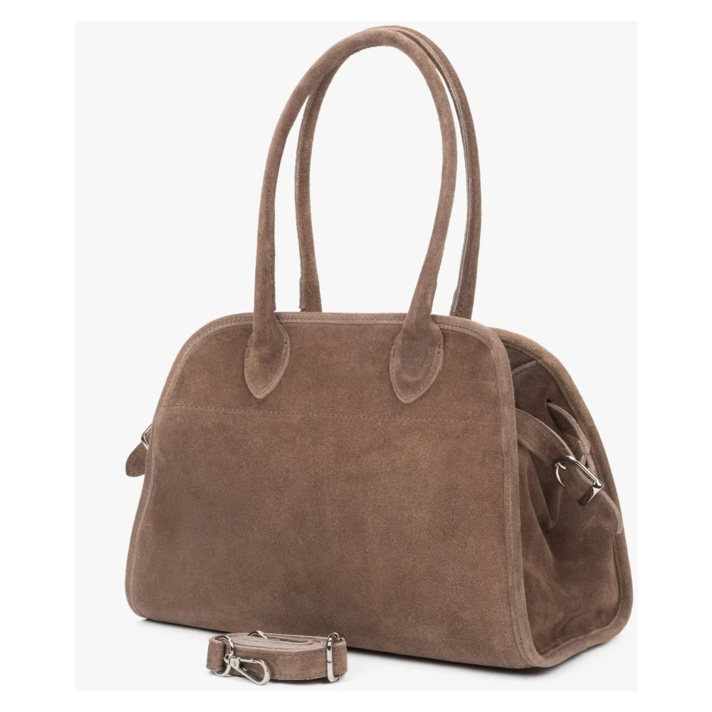 Estro Beige Satchel Handtas voor vrouwen gemaakt van Premium Italiaans Velours Beige Dames