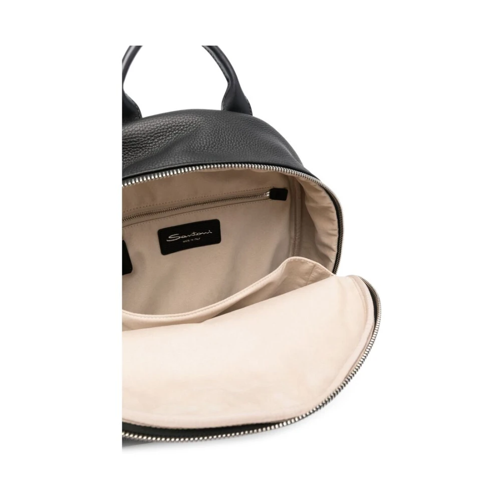 Santoni Rugzak van generfd leer met logopatch Black Heren