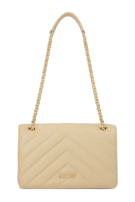 Beige kedjehandväska med läderinsats