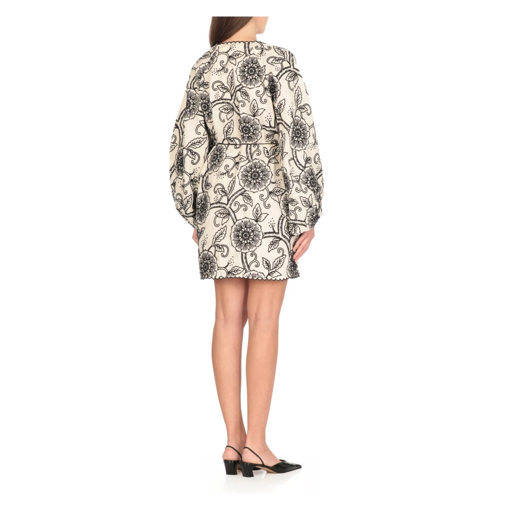 Zimmermann Bloemen linnen jurk met V-hals Black Dames