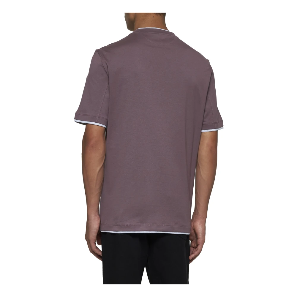 BRUNELLO CUCINELLI Heren Zwart Katoenen T-shirt met Ronde Halslijn Purple Heren