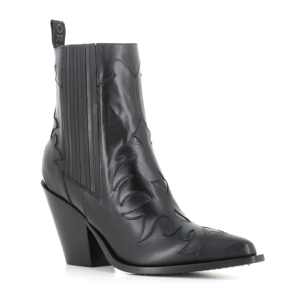 Sartore Zwarte leren Texano laarzen Black Dames