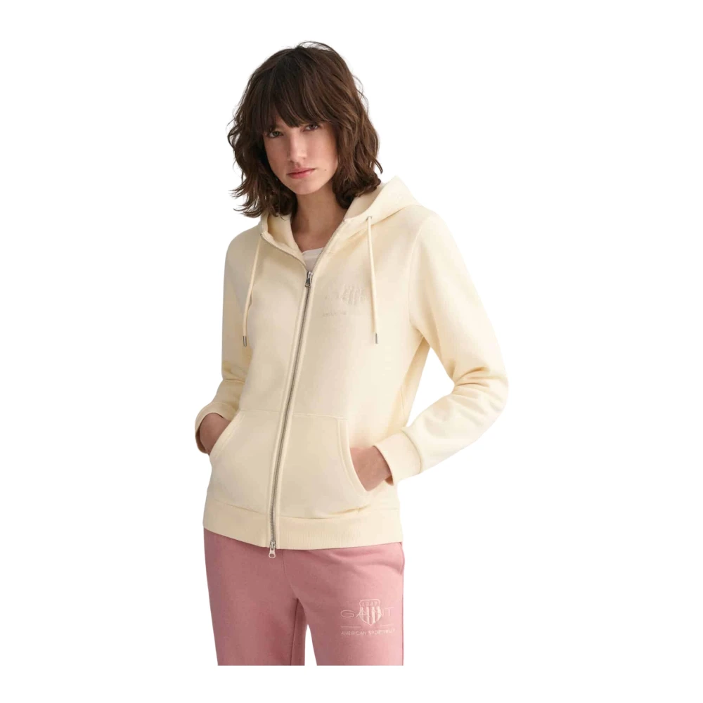 Gant Archief Shield Zip Hoodie Linnen Beige Dames