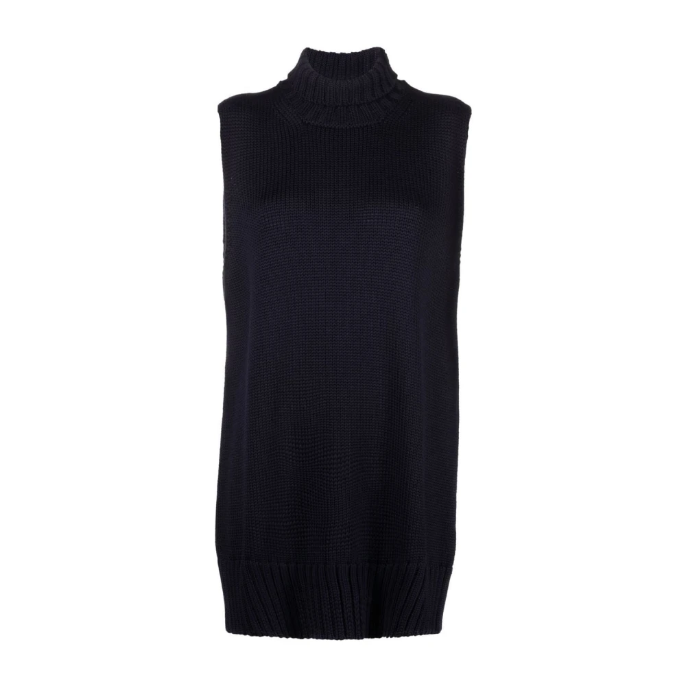 Jil Sander Blauw Wol Gebreid Elegant Vest Blue Dames