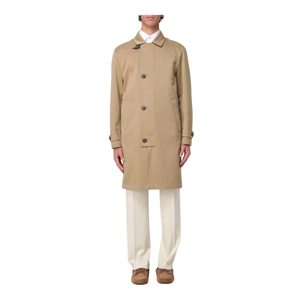 Fay Men's Beige Single-Breasted Coats, L, Classic Trench Coat