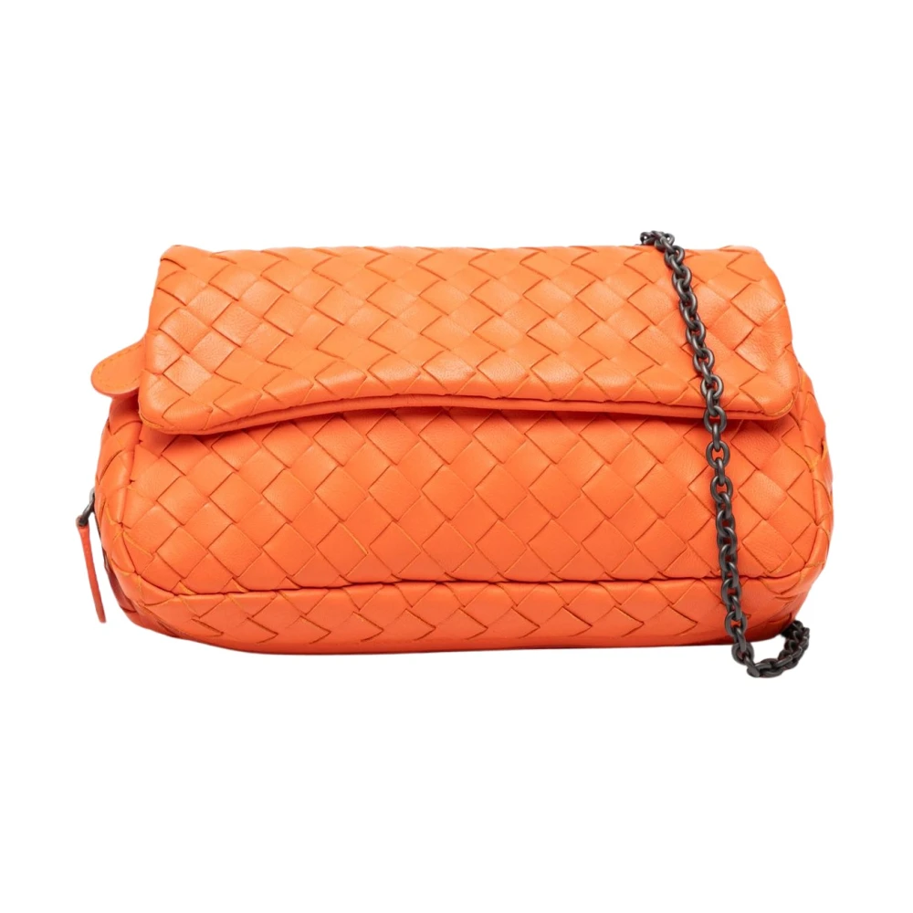 Bottega Veneta Vintage Women's Orange Pre-Owned Leather Chain Pouch