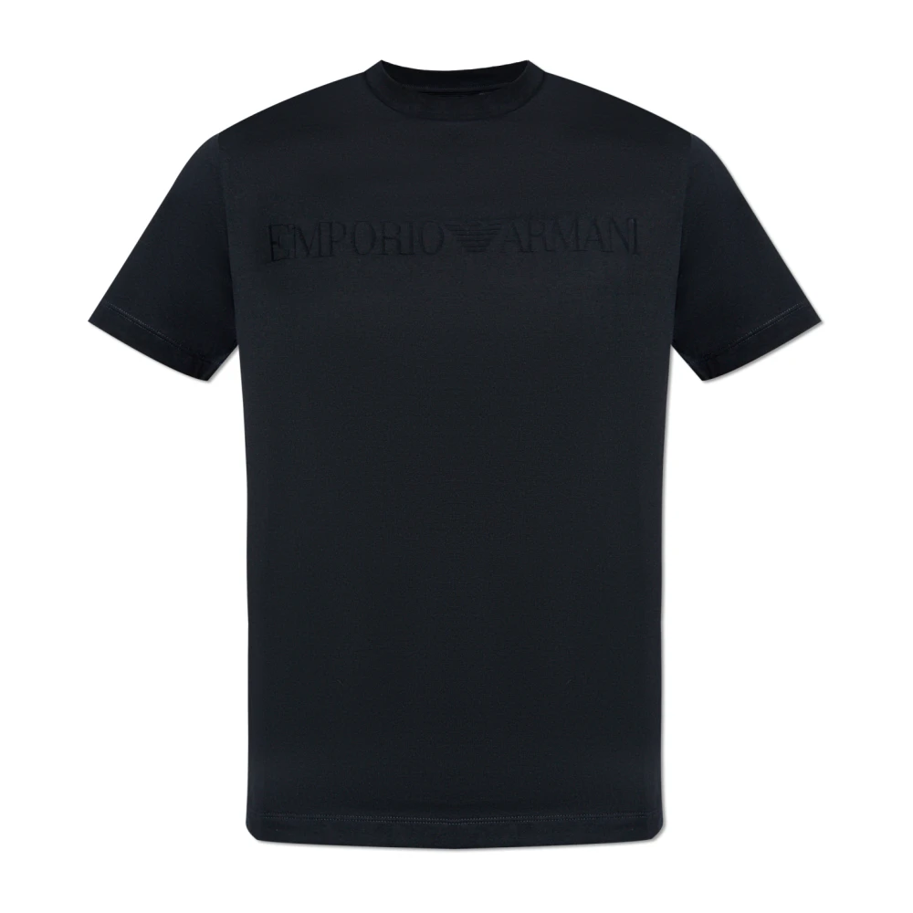 Emporio Armani Mannelijk Blauw Tops Heren, L, Katoen, T-Shirt Met Logo