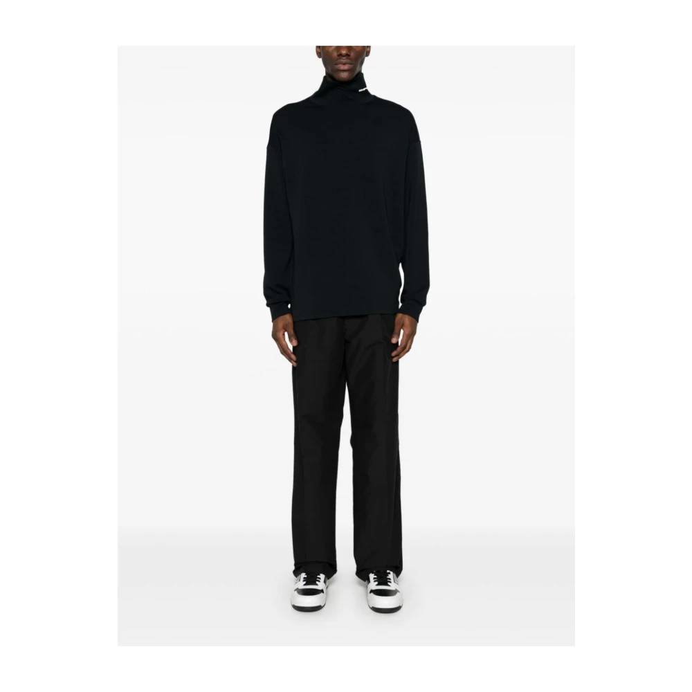 Emporio Armani Zwarte Sweater met Logo Print Mock Neck Black Heren