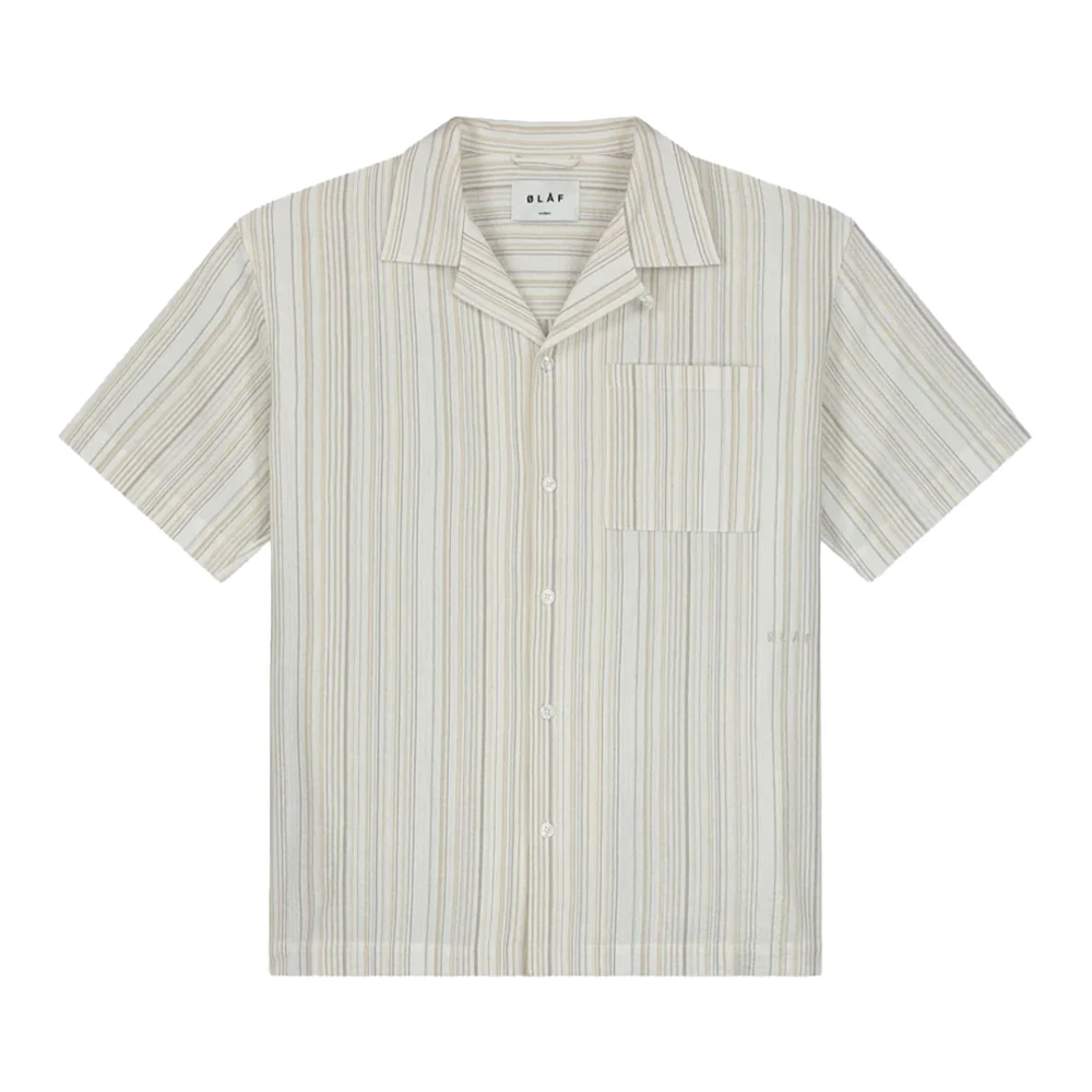 Olaf Hussein Stripe Kortärmade Skjortor Ecru Beige, Herr