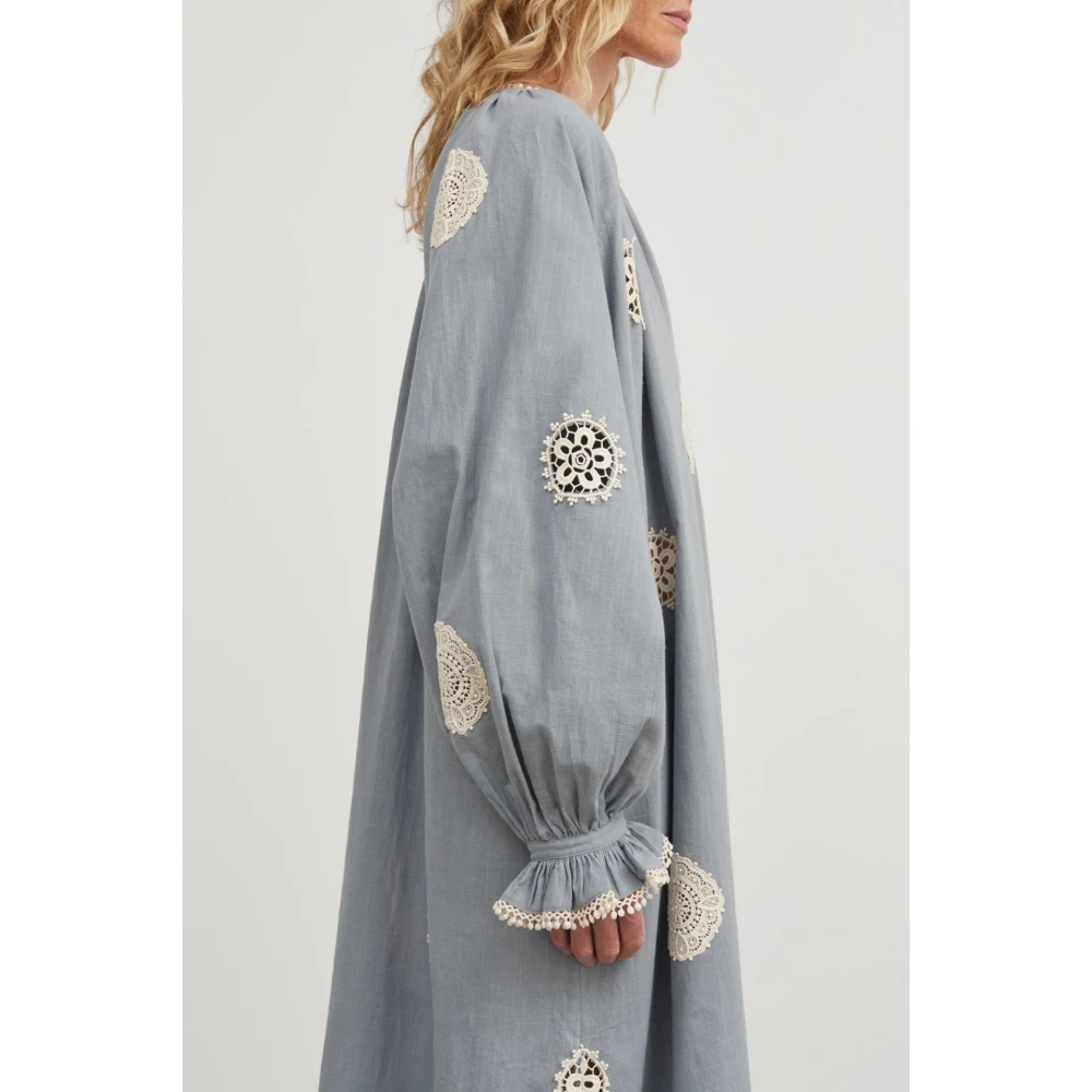 Skall Studio Vintage Blauw Katoen Linnen Jurk Blue Dames