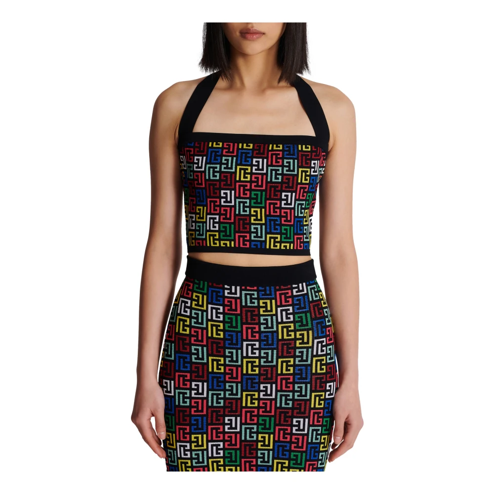 Balmain Halterneck Top in Pop Monogram Knit Multicolor Dames