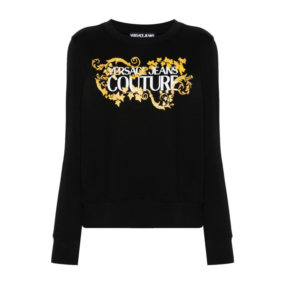 Versace Jeans Couture Barocco Print Crew Neck Sweater Black Dames