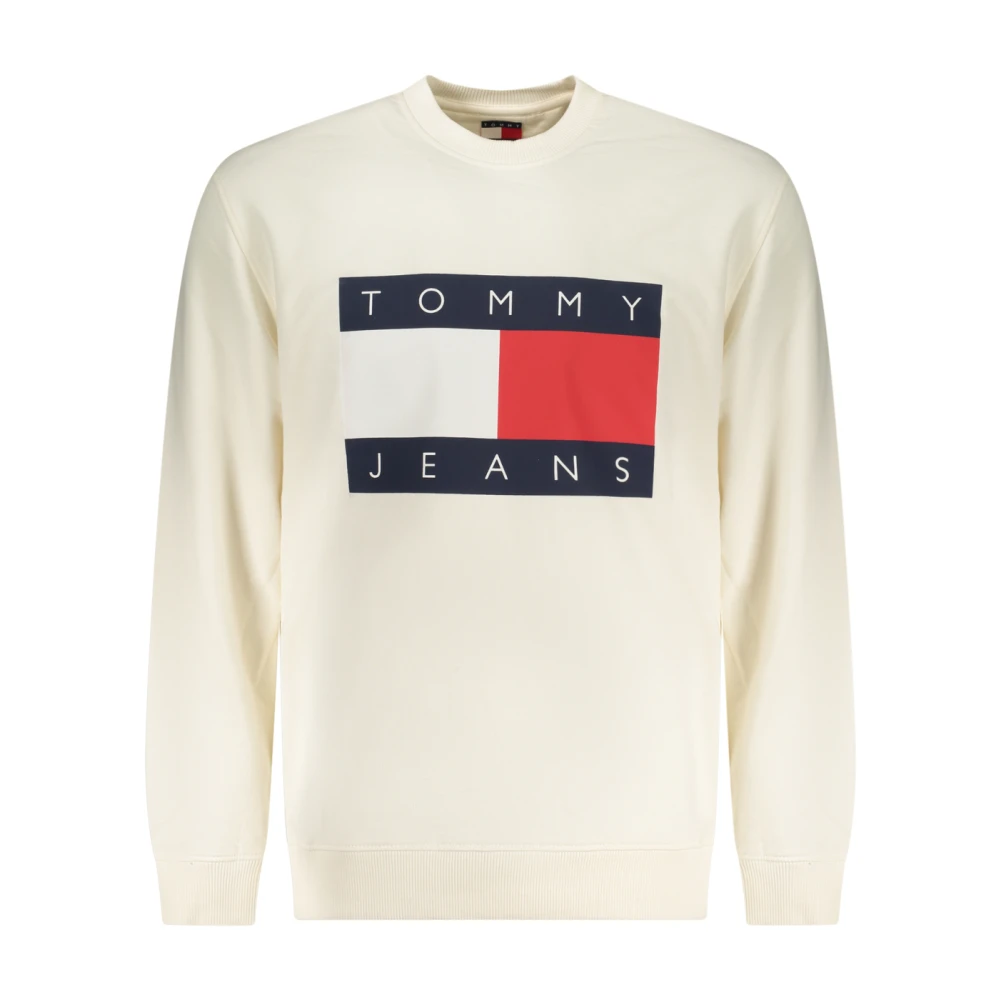 Tommy Jeans Men's White Regular Tonal Flag Crew Neck Sweatshirt - Round-Neck Knitwear - Xs - Knitwear